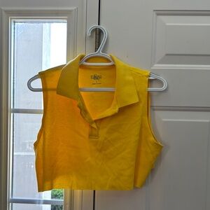 Hillard & Hanson Yellow Sleeveless Polo Crop Top
